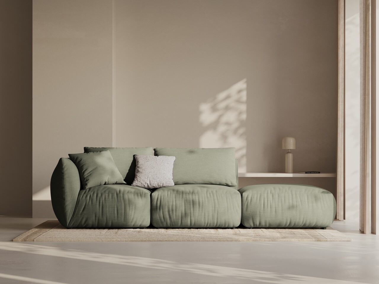 Canapea modulara 3 locuri cotiera dreapta, Chris-259, Micadoni Home, 315x100x80 cm, tesatura structurata chenille, verde deschis - imagine 7